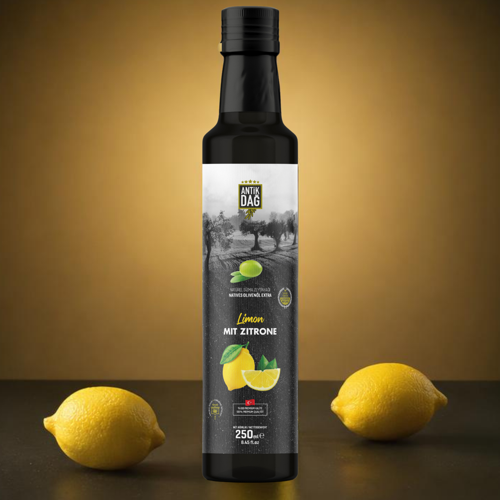Premium Citroen Olijfolie uit Antiochia – Vroege Oogst & Koudgeperst met Verse Citroenen – 250ml