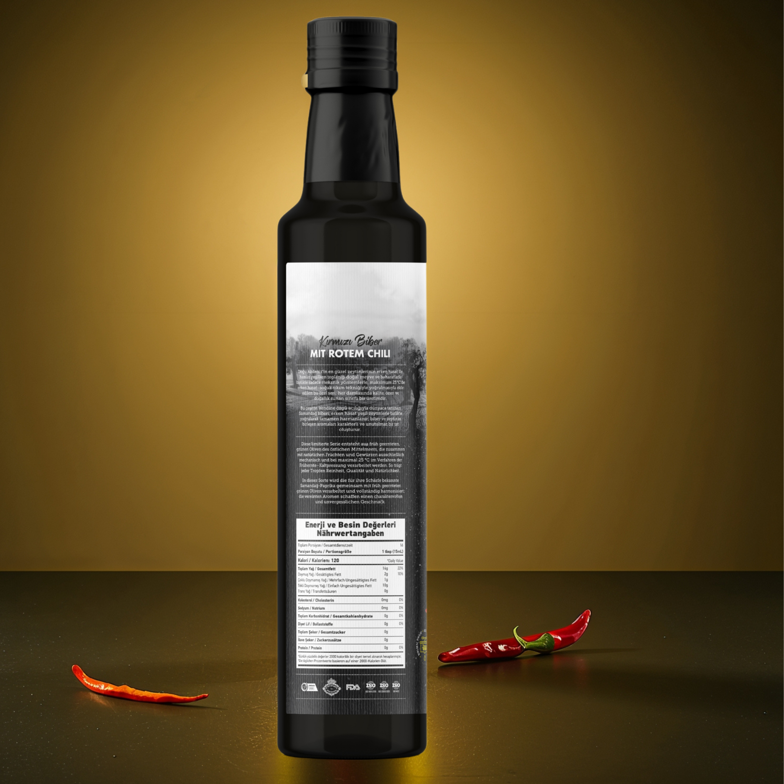 Exclusieve Antiochia Chili Olijfolie – Vroege Oogst & Koudgeperst met Samandag Pepers – 250ml