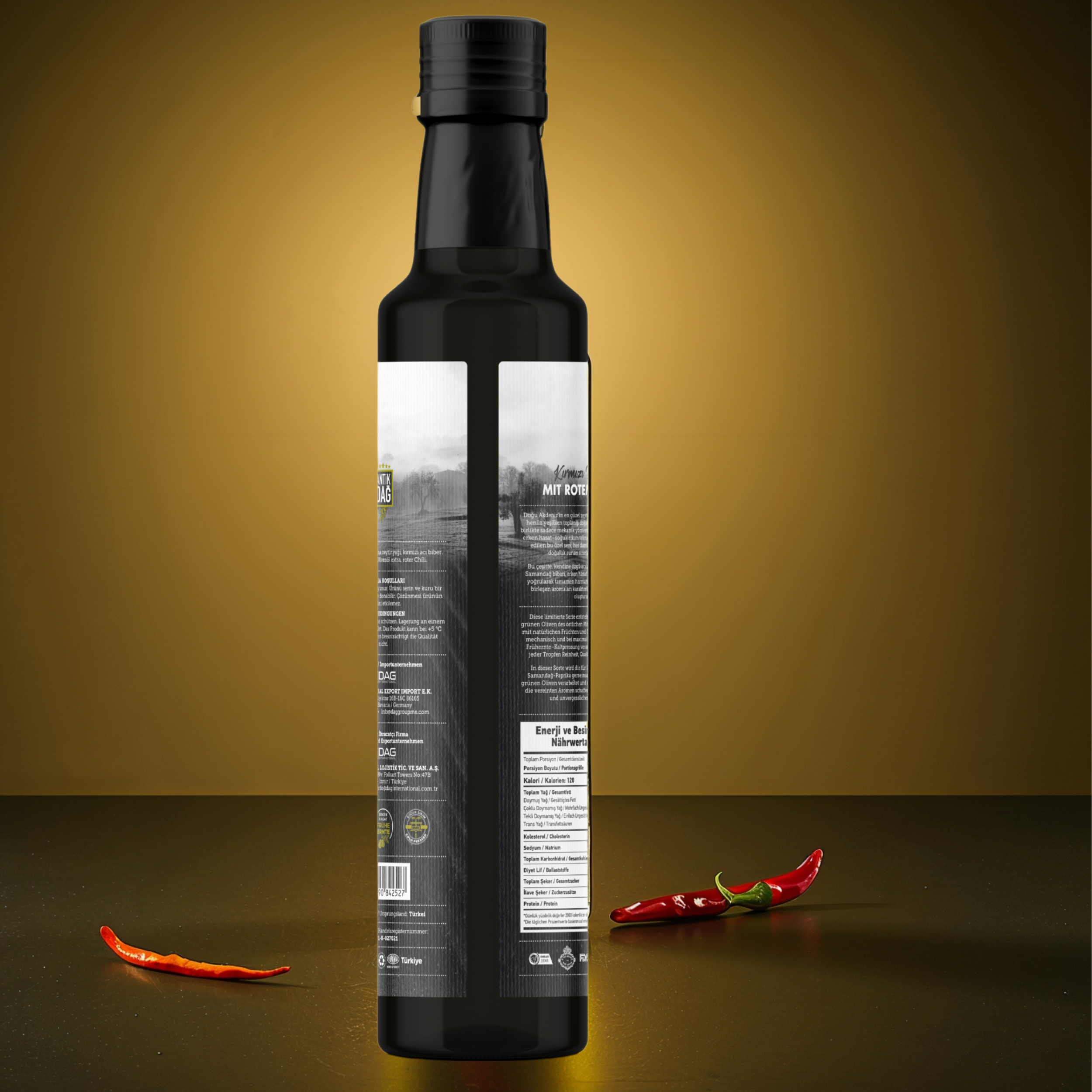 Exclusieve Antiochia Chili Olijfolie – Vroege Oogst & Koudgeperst met Samandag Pepers – 250ml