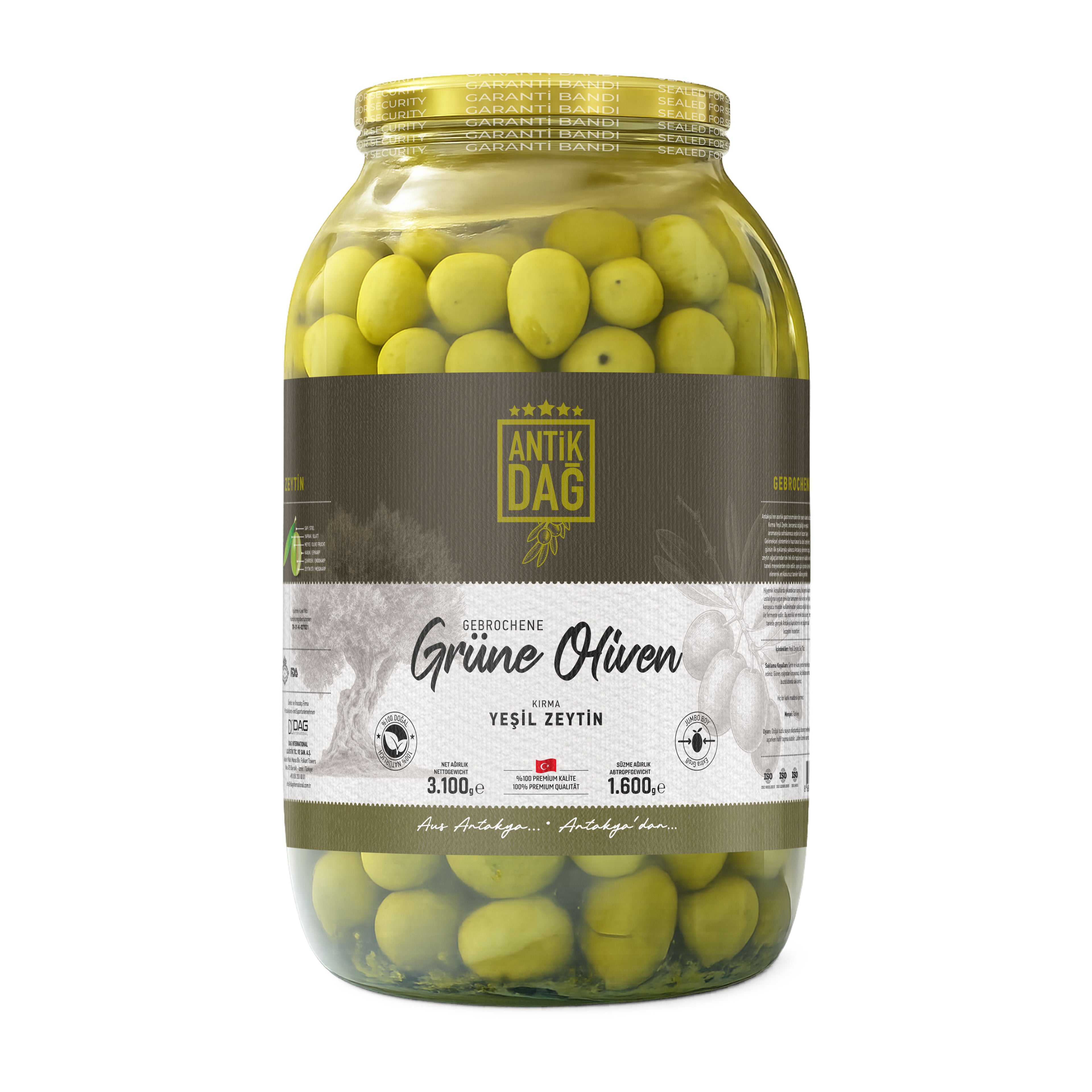 Authentieke Gebroken Groene Olijven uit Antiochia – Handgeplukt & Natuurlijk Gefermenteerd – 3.100g (Uitlekgewicht 1.600g)