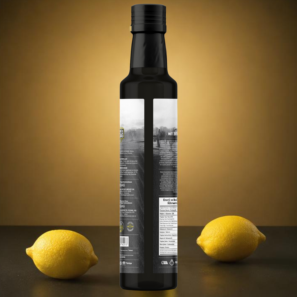 Premium Citroen Olijfolie uit Antiochia – Vroege Oogst & Koudgeperst met Verse Citroenen – 250ml