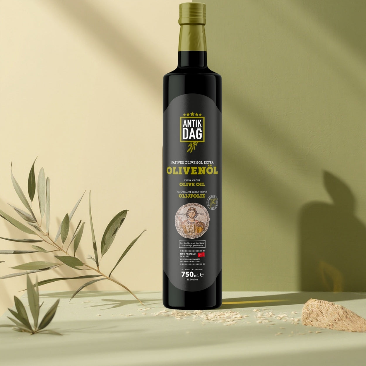 Antikdag Extra Vierge Olijfolie – 750 ml Donkere Glazen Fles