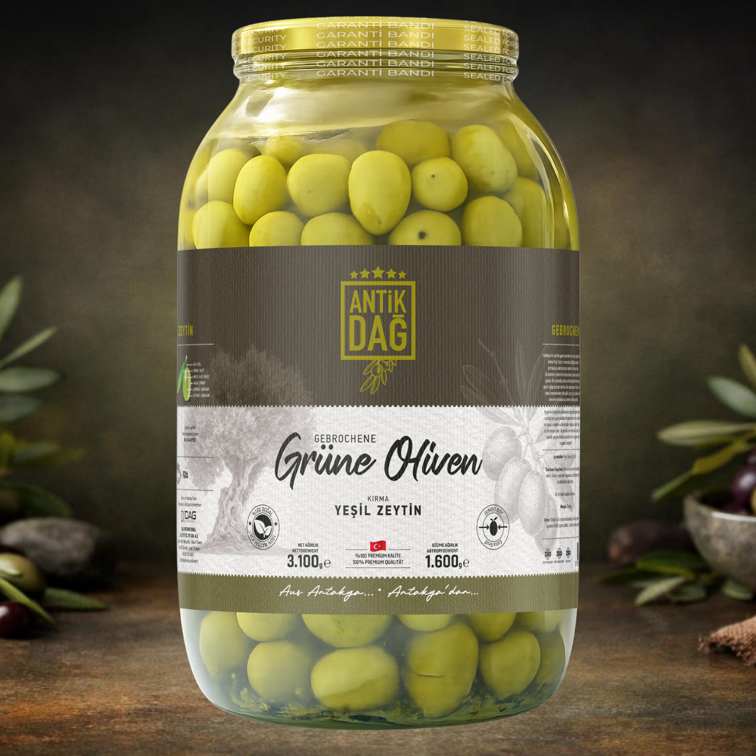 Authentieke Gebroken Groene Olijven uit Antiochia – Handgeplukt & Natuurlijk Gefermenteerd – 3.100g (Uitlekgewicht 1.600g)